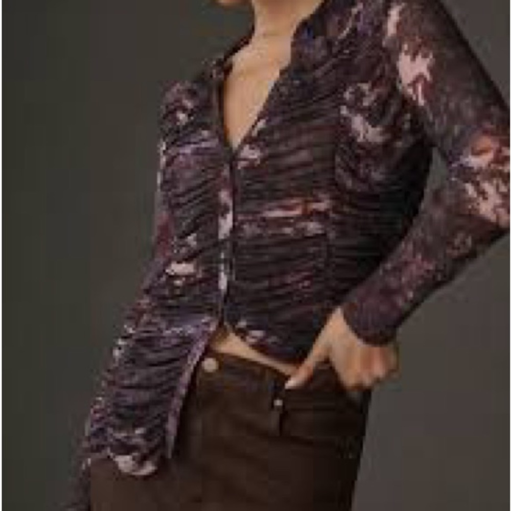 Anthropologie Pilcro Small Moody Colour Ruched Women's Button down